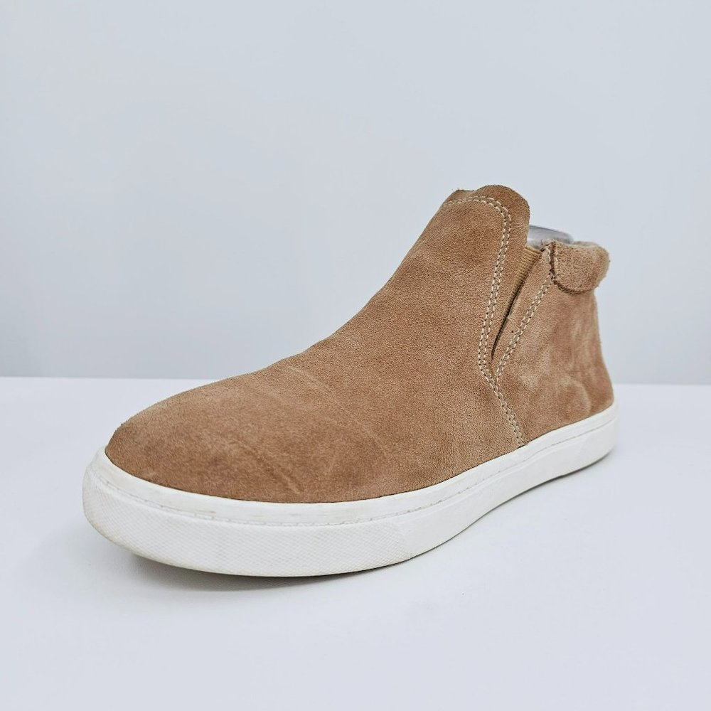 Fabletics Sierra Pull On Ankle Booties 7.5 Tan Suede Leather Side Gore Stretch